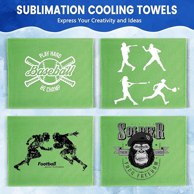 Hosuly 150 Pack Cooling Towels Bulk 40 x 12 Inch Large Chilly Breathable Sweat Sports Cold Towels Sublimation Microfiber Ice Neck Rags for Hot Weather Workout Baseball Softball Gym Team Gift(Green)