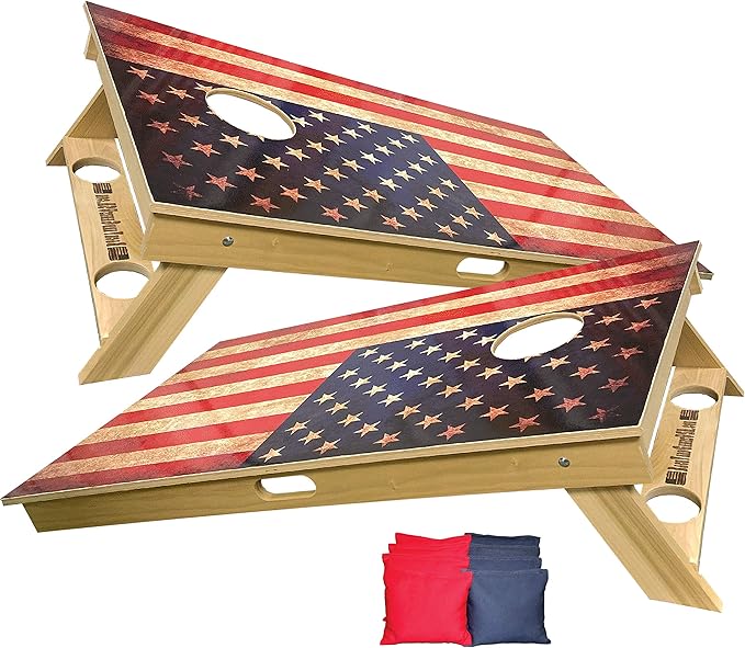 American Flag Series - Premium Cornhole Boards w Cupholders and a Handle - Includes 2 Regulation 4' x 2' Cornhole Boards w Premium Birch Plywood and 8 Cornhole Bags