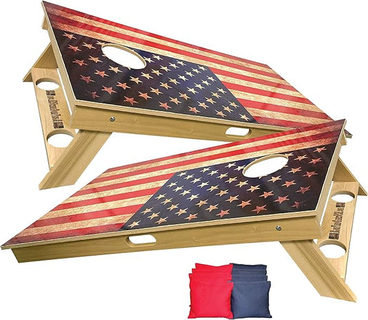 American Flag Series - Premium Cornhole Boards w Cupholders and a Handle - Includes 2 Regulation 4' x 2' Cornhole Boards w Premium Birch Plywood and 8 Cornhole Bags