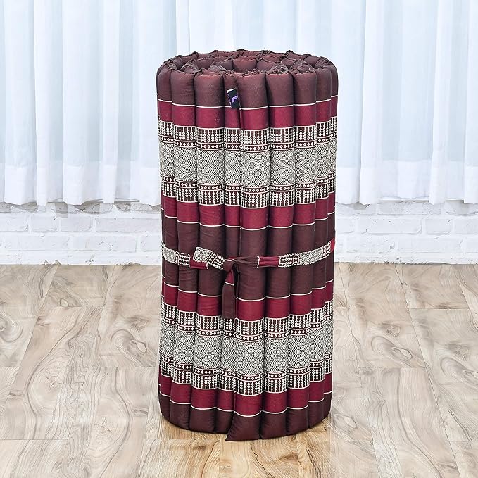 Leewadee - Foldable Floor Mattress - Japanese Roll Up Futon -Trifold Tatami Mat- Guest Floor Bed - Camping Mattress - Thai Massage Mat, Kapok Filled, 75 x 28 inches, Brown Red