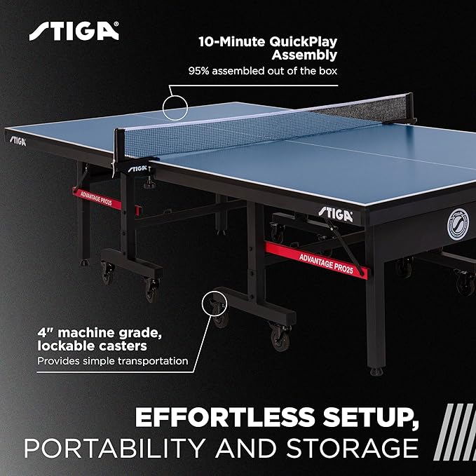 STIGA Advantage Series Ping Pong Tables - 13, 15, 19, and 25mm Tabletops - Quickplay 10 Minute Assembly - Playback Mode - Recreational to Tournament Level