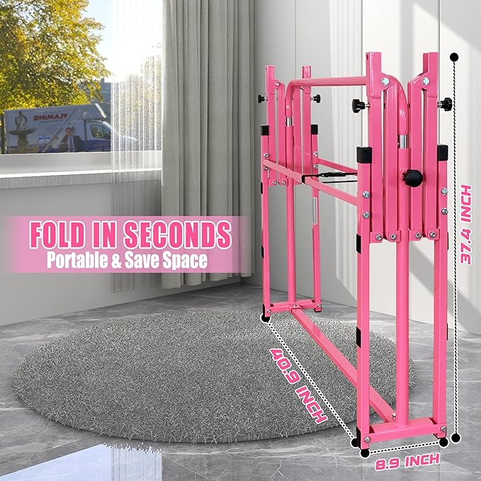 MARFULA Foldable Gymnastic Bar for Kids Ages 3-12, 9 Height Levels, 200 lbs Weight Capacity, 5 Ft Length Gymnastic Kip Bar with Mat, Gymnastic Equipment for Home and Gym Center Indoor Outdoor Use