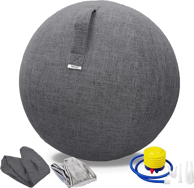 Exercise Ball Chair with Fabric Cover, Standard Size (25inches/65cm), for Home Offices, Balance Training, Yoga Ball