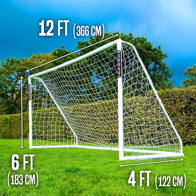 Flick Ultimate All Weather uPVC Soccer Goal with UV treated 70mm thick posts, integrated locking system, and strengthened corners 12x6