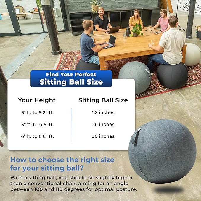 Balance Ball Chair for Office & Home - Ergonomic Exercise Ball for Posture & Back Pain Relief, Yoga Ball Chair - Sitting Ball with Washable Linen Cover