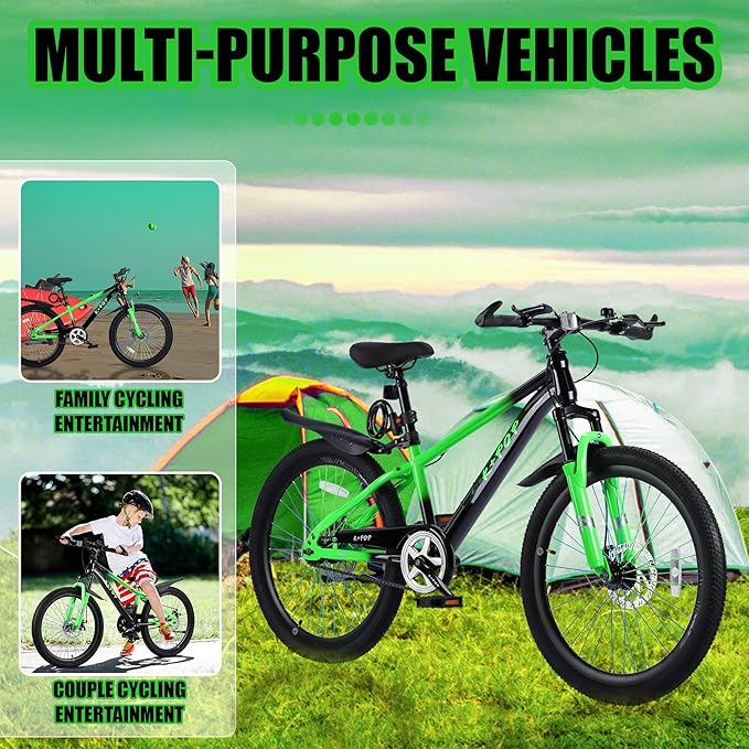 20'' Kids Mountain Bike for 7-10 Years Old Boys Girls, Kids Retro Cruiser Bike Hybrid Kids Bike Carbon Steel/Lightweight Aluminum Frame, Kids' Bicycles for Boys Girls Beginner Level Riders