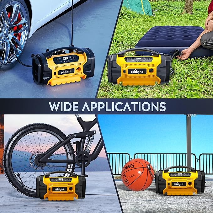 Nilight Portable Air Compressor Tire Inflator 3 Power Sources Pump 160PSI Dual Powerful Motors Fast Inflate Auto Shutoff for Cars & Inflatables Inflation/Deflation
