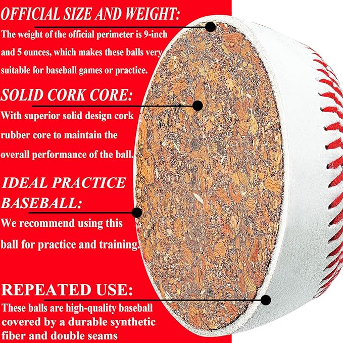 KRTOYUST® Baseball Ball,Official Size Baseballs,Composite High Performance Leather 9" Baseball Great for Youth and Adult Recreational Use Practice