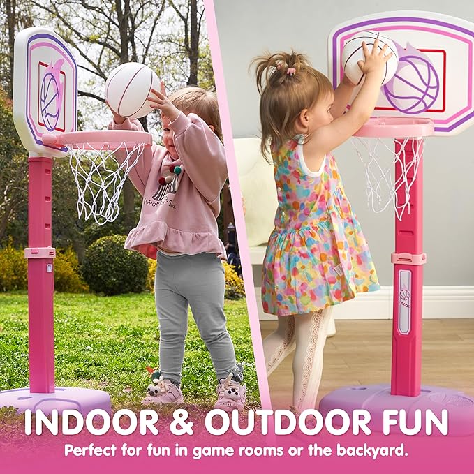 JOYIN Toddler Basketball Hoop, Adjustable Basketball Goal with 4 Balls for Kids Indoor Outdoor Play, Basketball Arcade Game, Christmas Birthday Gift for Boys Girls Age 1 and Up - Air Pump Included
