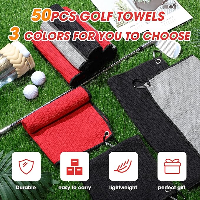 Batiyeer Golf Towels Bulk for Bags 16'' x 16'' Microfiber Waffle Pattern Golf Towel with Clipfor Mini Tournament, Club, Yoga, Fitness