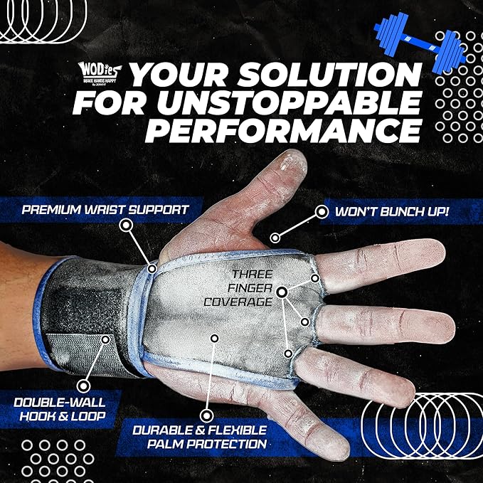 JerkFit WODies Gymnastics & Weightlifting Grips with Wrist Wraps – 3 Hole Versatile Gym Gloves for Pull Ups, Gym Training & Cross Training – Hand Grips Palm Protector for Men & Women