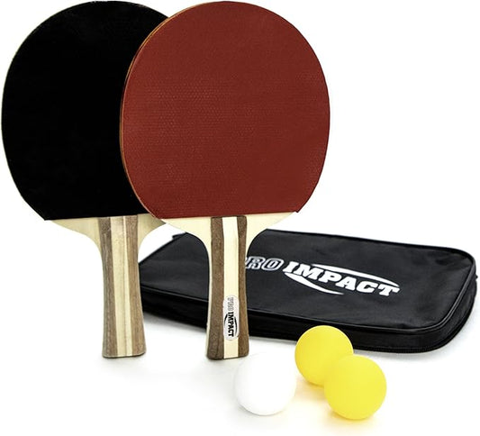 Pro Impact Ping Pong Set – 2 Professional Wooden Paddles, 3 Table Tennis Balls & Carry Case – Indoor/Outdoor Racket Kit for Beginner & Intermediate Players, Kids & Adults