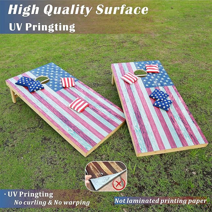Cornhole Board Set 4FTx2FT Solid Wood Regulation Size Cornhole Set Includes 8 Cornhole Bags for Adults