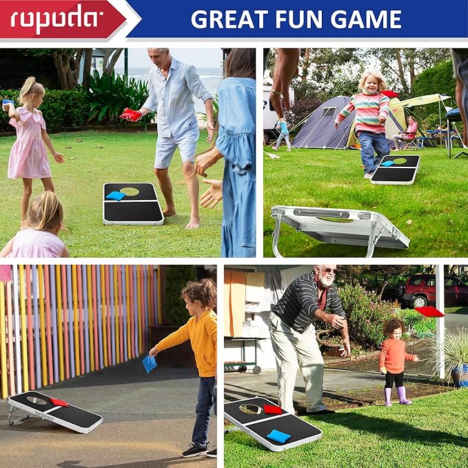ROPODA Portable Cornhole Board Set,24 x 16 in Corn Hole Games for Adults with 8 Bean Bags, Lightweight Aluminum Alloy Edging Cornhole Set for Outdoor Games，Beach and Tailgates.