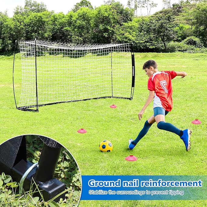 Storgem Soccer Goal,Soccer Net,Soccer Goals for Backyard,with Bow Frame,Collapsible Metal Base and 15 Training Cones