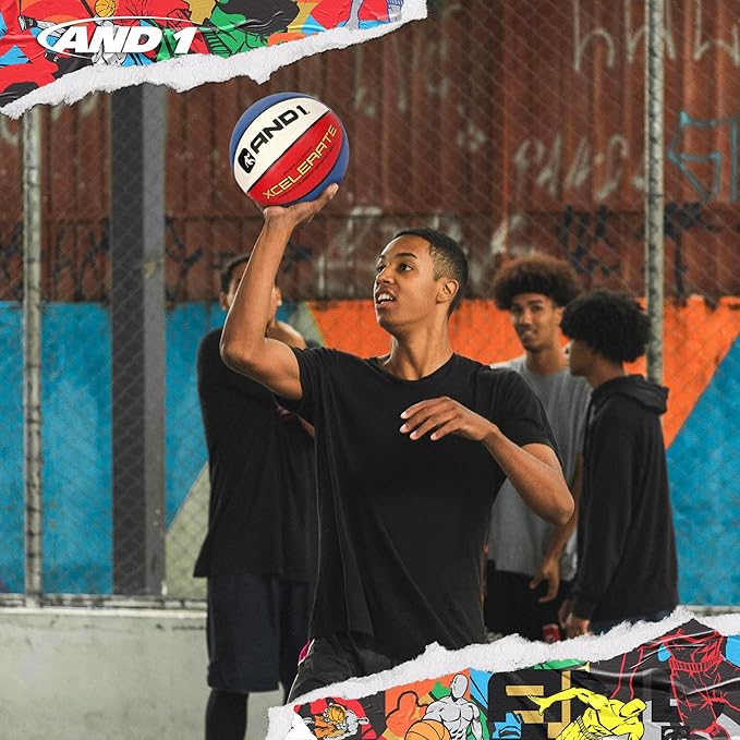 AND1 Xcelerate Rubber Basketball: Official Regulation Size 7 (29.5”) Streetball, Made for Indoor/Outdoor Games
