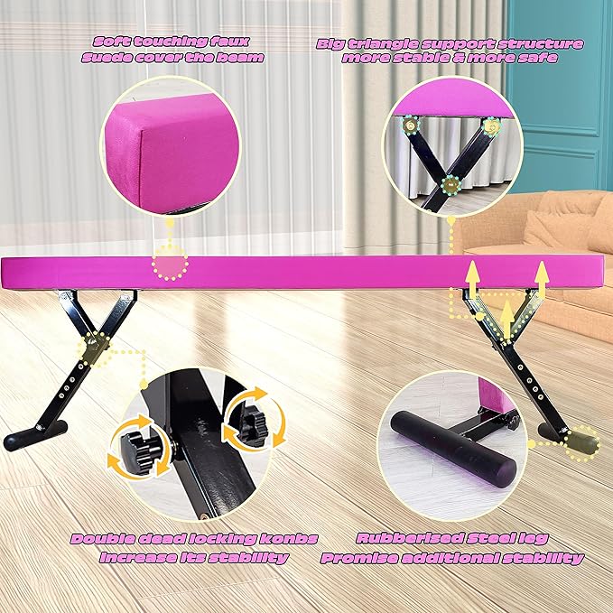 Adjustable Balance Beam Gymnastics Beam 8 FT Adjustable Height Beams for Kids, High and Low Floor Beams,Gymnastics Equipment for Kids Adults Training at Home and Gym Center