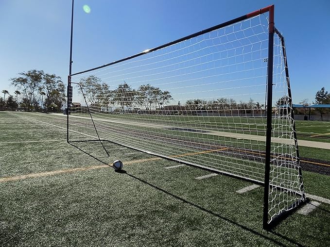 24 x 8 Ft.Regulation Size Soccer Goal w/Weatherproof HDPE Net. 50MM Diameter Industrial Grade Black Powder Coated Galvanized Steel. Portable 8x24 Foot Training Aid. ONE Year Warranty!