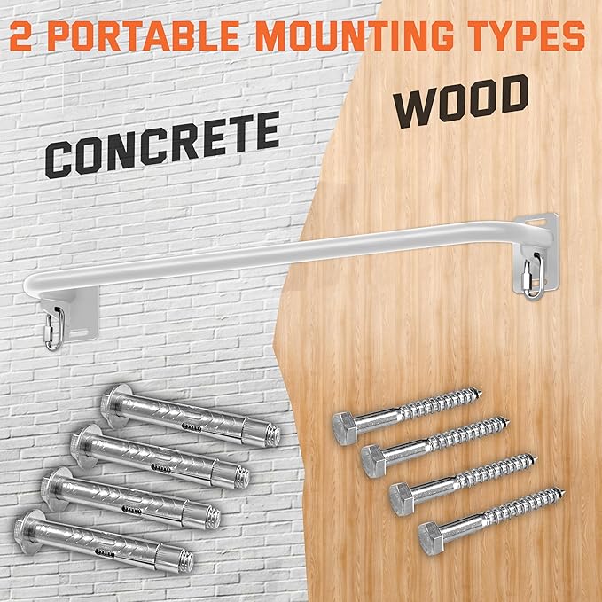 36" Heavy Duty Pull Up Bar Wall/Joist Mounted, 600 LB Capacity, Multi-Grip Bar for Garage & basement rafter Use - All-in-One Workout Station with Carabiners & Space-Saving Design