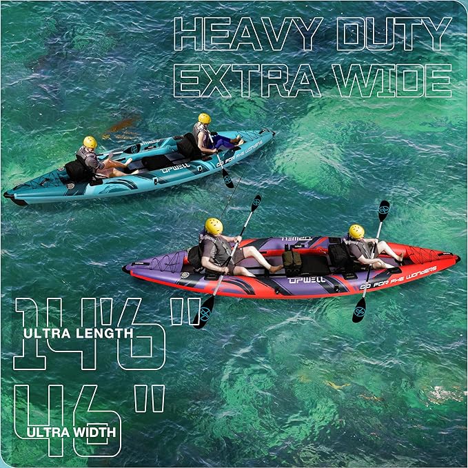 UPWELL 11'/14'6”Inflatable Kayak with Drop Stitch Floor and Accessories Including Kayak Seat with Thickened Cushion, Paddle, Fin, Repair Kits, Carry Bag and Hand Pump