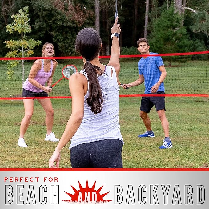 Franklin Sports Badminton Net Sets - Outdoor Backyard + Beach Badminton Net + Equipment Set - (4) Rackets + (2) Birdies + Portable Net Included - Adults + Kids Set