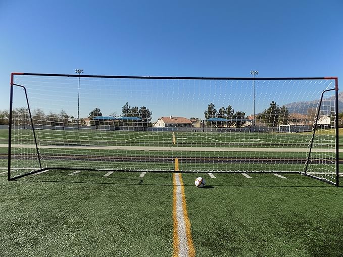 24 x 8 Ft.Regulation Size Soccer Goal w/Weatherproof HDPE Net. 50MM Diameter Industrial Grade Black Powder Coated Galvanized Steel. Portable 8x24 Foot Training Aid. ONE Year Warranty!