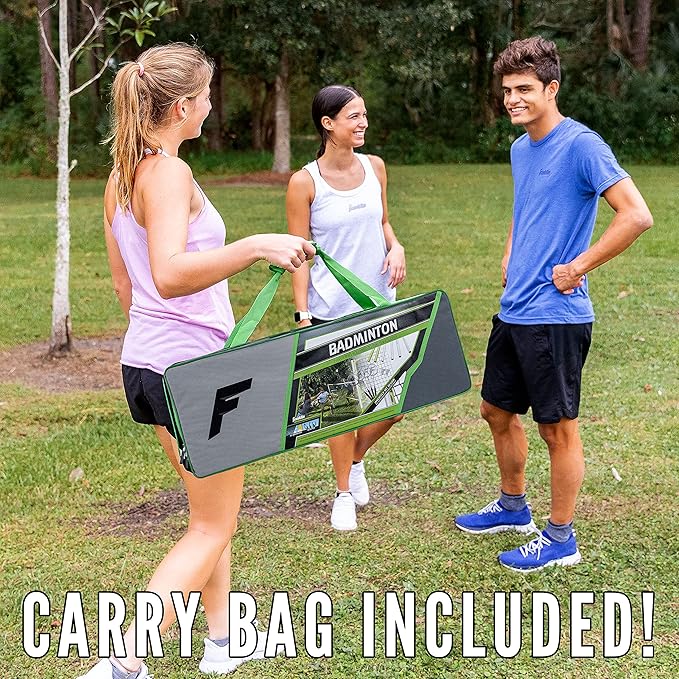 Franklin Sports Badminton Set - Portable Backyard + Beach Badminton Set - Adult + Kids 4 Player Badminton Net Set - (4) Rackets + (2) Birdies Included - Advanced