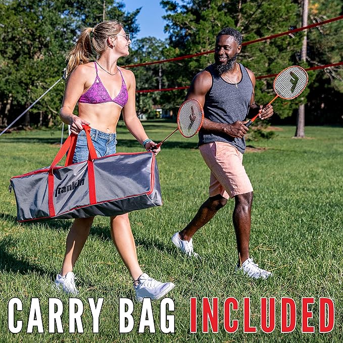 Franklin Sports Badminton Net Sets - Outdoor Backyard + Beach Badminton Net + Equipment Set - (4) Rackets + (2) Birdies + Portable Net Included - Adults + Kids Set