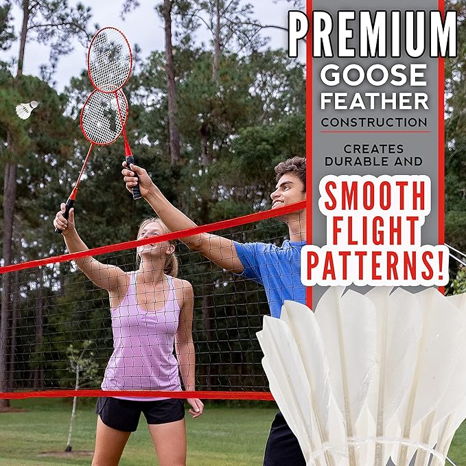 Franklin Sports Badminton Net Sets - Outdoor Backyard + Beach Badminton Net + Equipment Set - (4) Rackets + (2) Birdies + Portable Net Included - Adults + Kids Set
