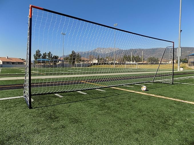 24 x 8 Ft.Regulation Size Soccer Goal w/Weatherproof HDPE Net. 50MM Diameter Industrial Grade Black Powder Coated Galvanized Steel. Portable 8x24 Foot Training Aid. ONE Year Warranty!