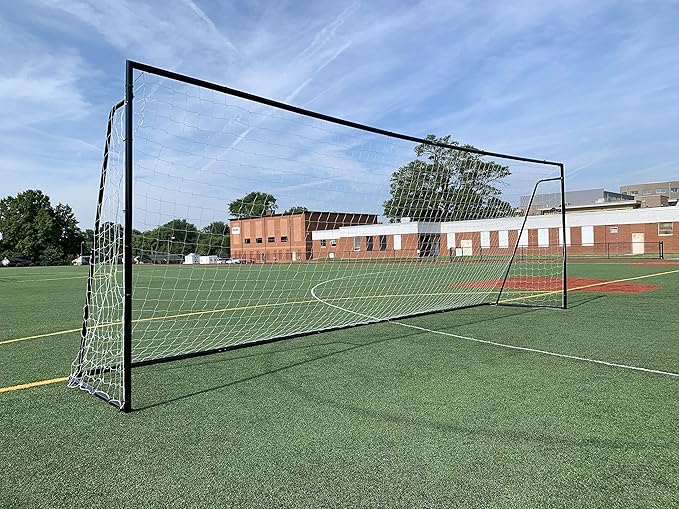24 x 8 Ft.Regulation Size Soccer Goal w/Weatherproof HDPE Net. 50MM Diameter Industrial Grade Black Powder Coated Galvanized Steel. Portable 8x24 Foot Training Aid. ONE Year Warranty!