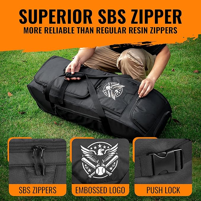 Baseball Catcher's Gear Bag with Wheels and Multiple Pockets to Hold Cleats, Bats & Baseball Gloves, Breathable Rolling Ripstop Backpack with Fence Hook.