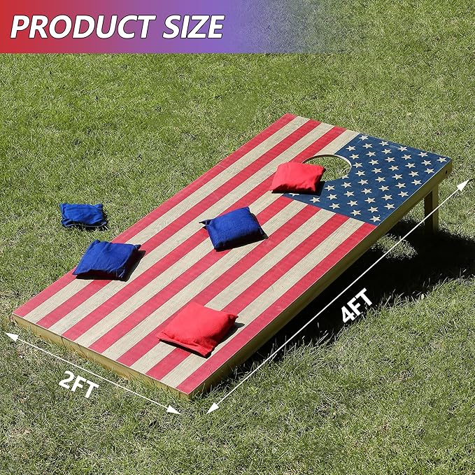 4 x 2 ft Solid Wood Cornhole Board Set with 8 Bean Bags and Carrying Bag, Premium Toss Game for Kids and Adults